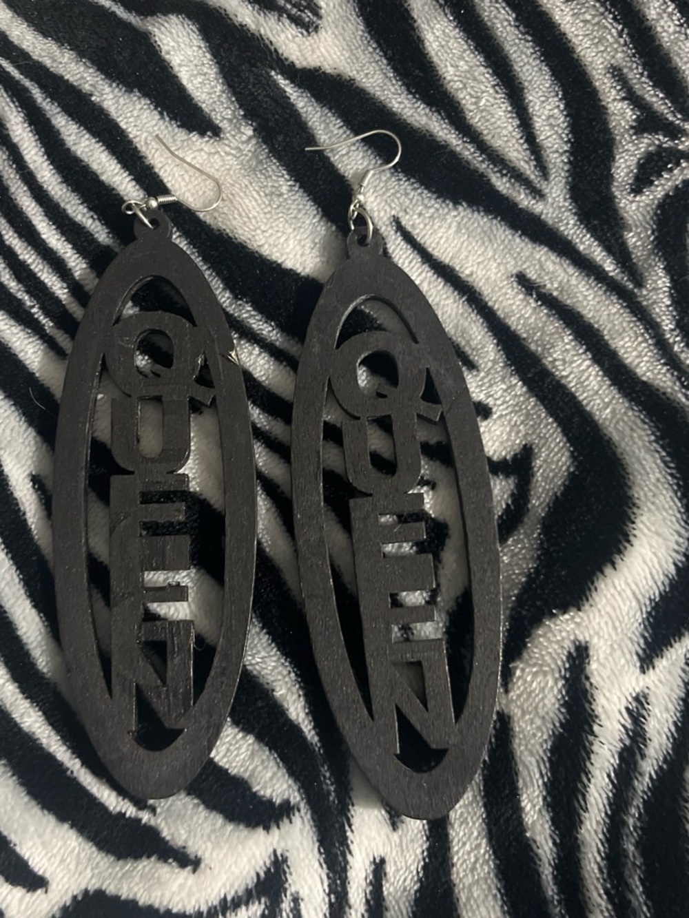 Black Wooden Oval Cutout Dangle Earrings